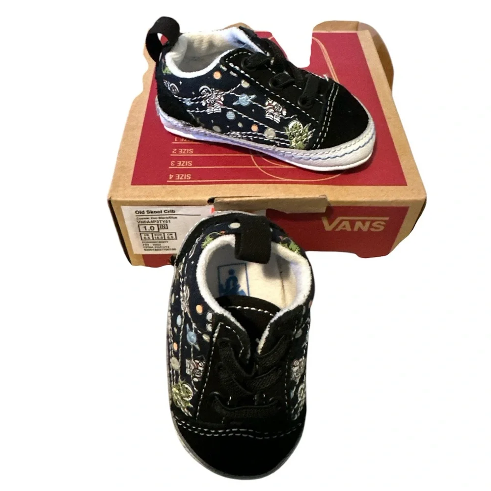 VANS Old Skool Crib Cosmic Zoo Black/Blue. Infant size 1.0 IN NWT